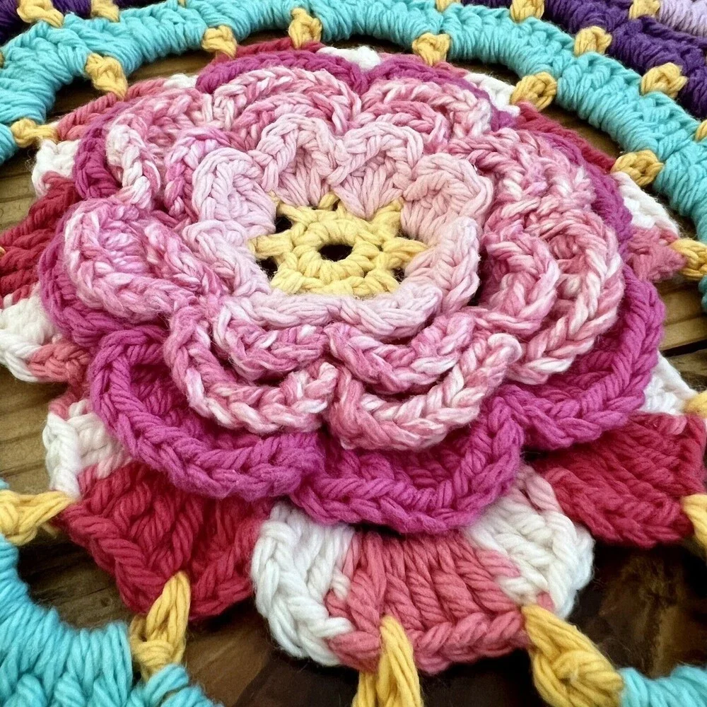 Handmade Multicolor Crochet Round Doily - Vibrant Home Accent